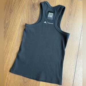 Adidas by Karlie Kloss Black Ribbed Tank Top with logo on upper back